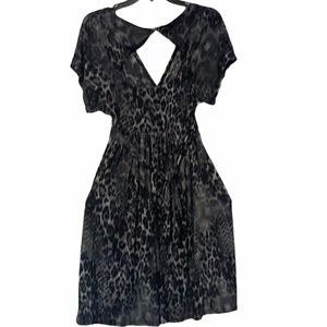 Black/Grey V-Neck Animal Print Dress w/back detail